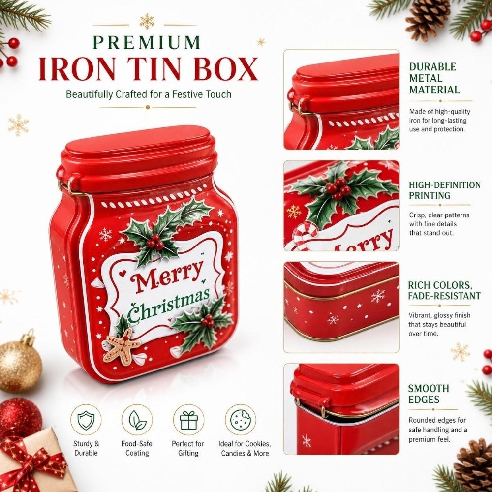 Portable Metal Christmas Tin B - Tin Container Lid recension och pris